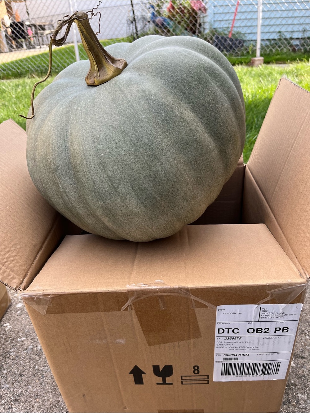 Fall Faux LARGE GREEN Pumpkin - Picture 2 of 14
